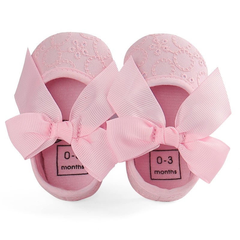 Estamico Baby Girls Princess Bowknot Soft Sole Cloth Crib Shoes Sneaker Pink, 0-3 Months - Image 4